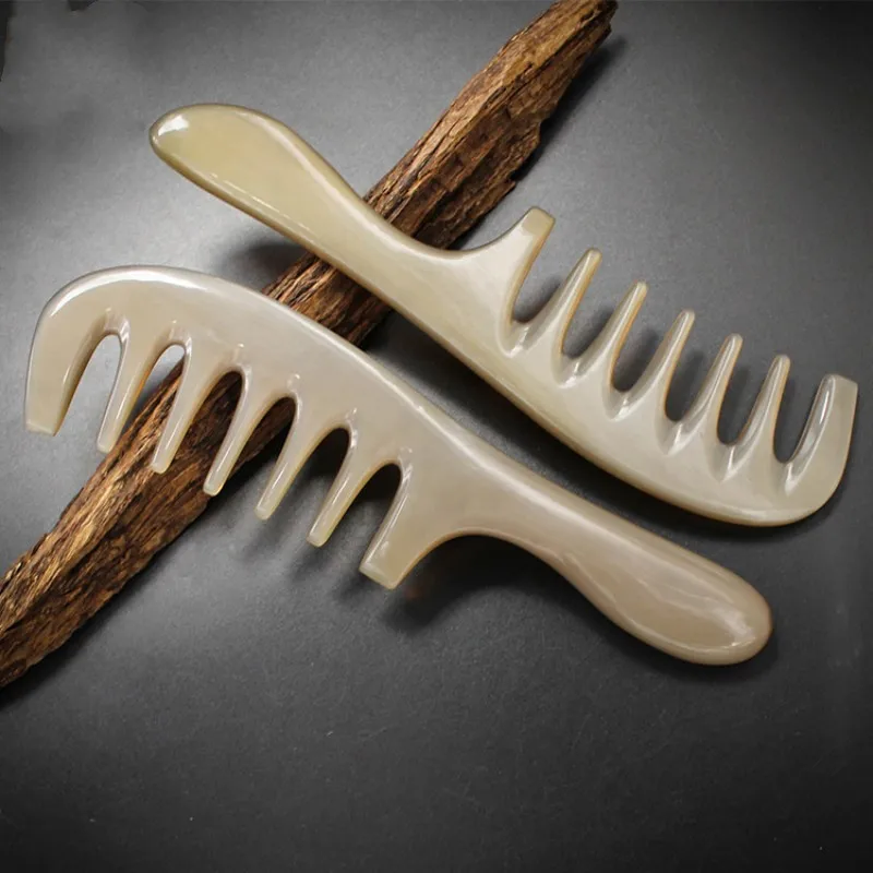 

White Yak Horn Handle Comb Five Teeth Comb Massage Hairdressing Comb Hand Made Thickened Style