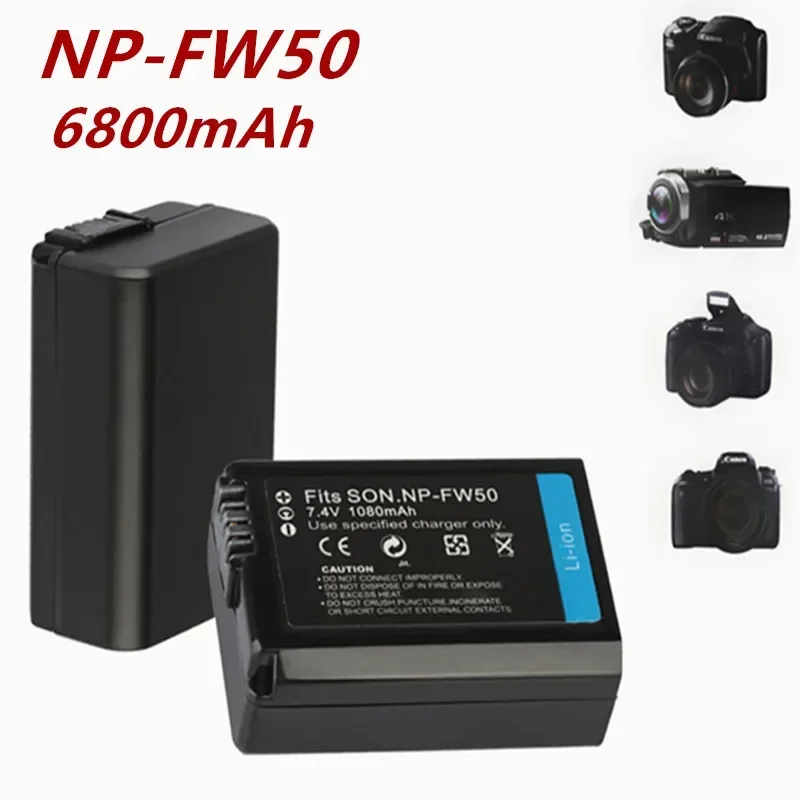 Сменная батарея для камеры NP-FW50 Alpha A6500 A6300 A5000 A3000 NEX-3 A7R A6000 — перезаряжаемая 7 4 В 6800
