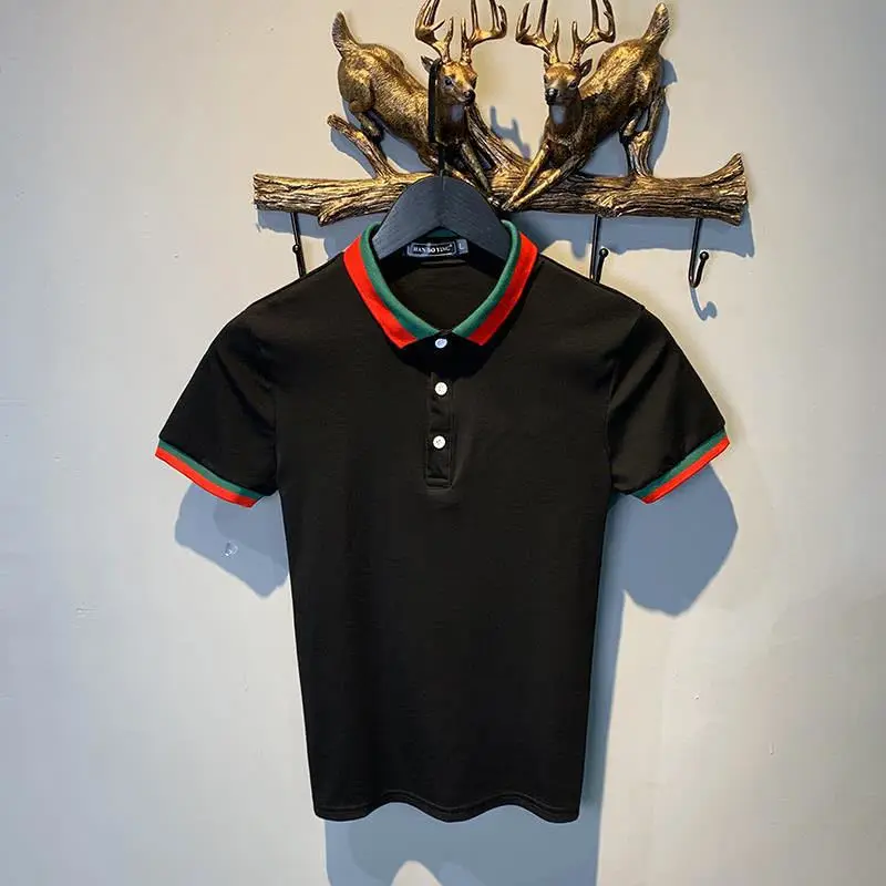 

With Collar Man Tee Shirts Plain Top Clothes Streetwear Casual No Logo Polo Men's T-shirt Heather Zipper Smooth Cool 2023 Loose