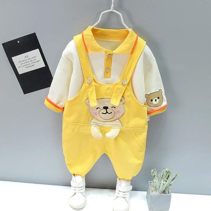 

Long sleeved Lapel bear pattern over printed two-piece suit children's wear spring, summer and autumn casual wear wholesale pric