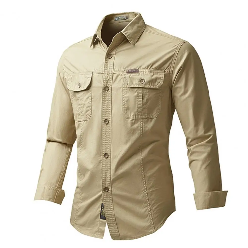 

2023 Cotton Military Shirt Men Long Sleeve Casual Dress Shirt Male Cargo Work Shirts With Pocket