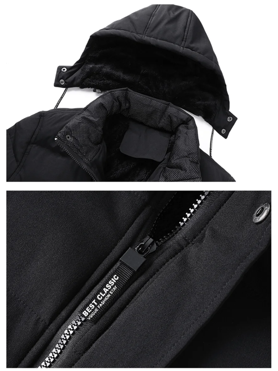 Large Size Thick Cotton Coat New Winter Pure Color Parka Quality Men Stand Collar Warm Thick Jacket Men's Fashion Casual Parka