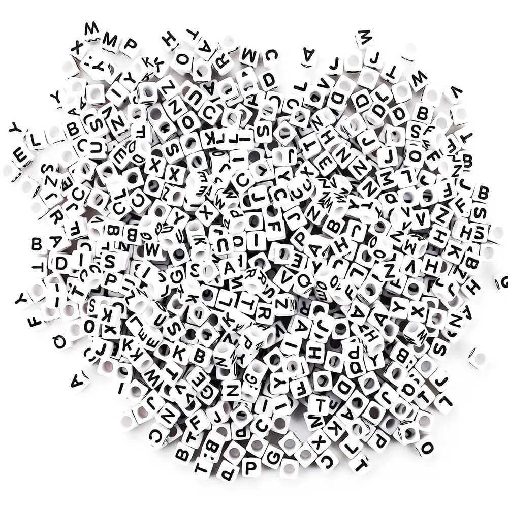 

1000 Pieces of White + Black Letter Square Beads, Used in Jewelry Making DIY Necklace Bracelet 6mm