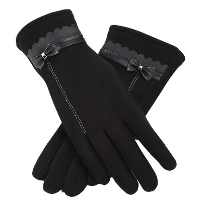 

Женские зимние Бархатные перчатки с бантом, женские плотные кожаные осенние варежки для сенсорного экрана, перчатки, женские велосипедные ...