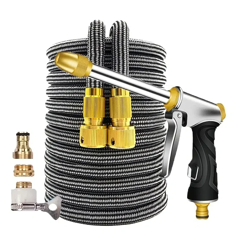 

Garden Hose With Long Watering Gun 3 Times Retractable Water Pipe Nozzle Kit High Pressure Watering Tools For Car Washing Irriga