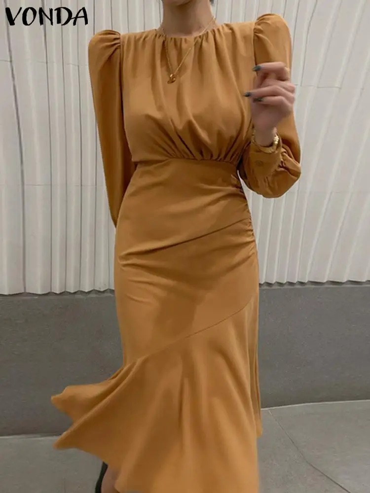 

Летнее женское модное лоскутное платье 2023 VONDA Повседневное платье с круглым вырезом плиссированное платье с длинным рукавом однотонный Длинный Сарафан