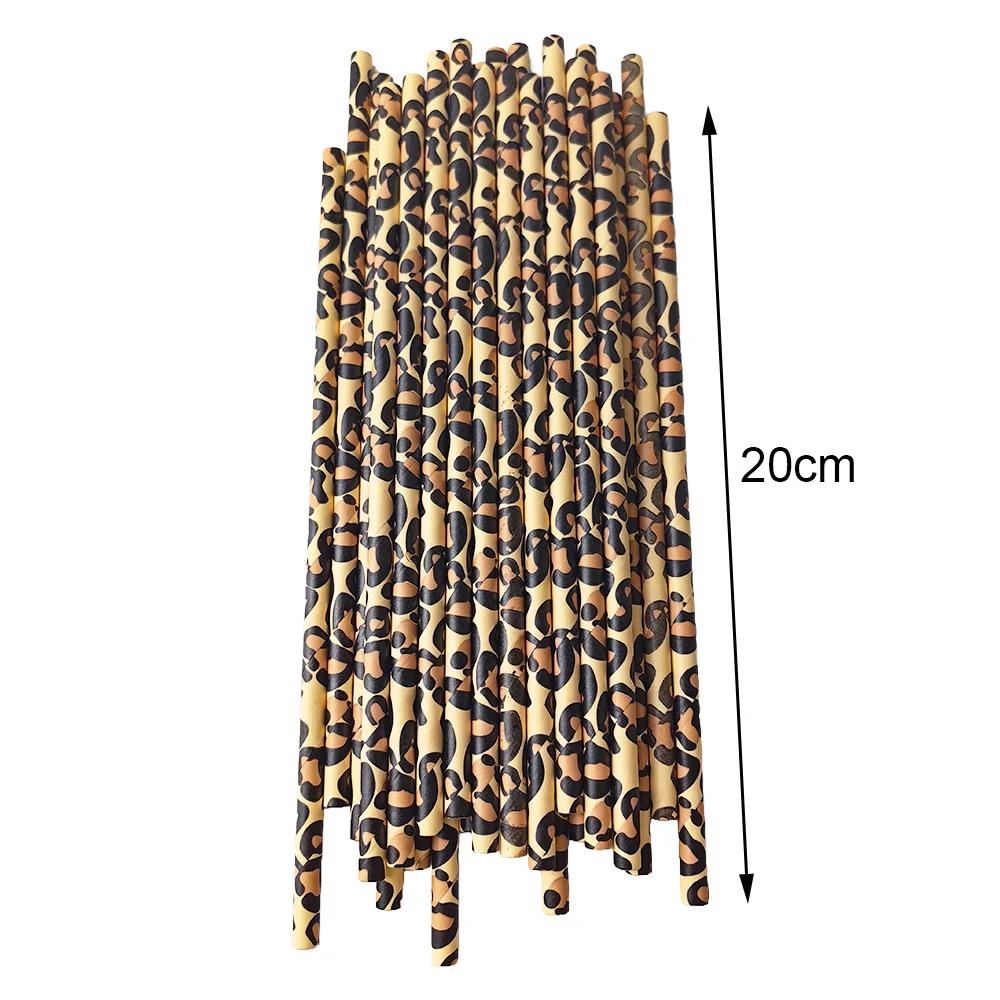Трубочки бумажные с леопардовым принтом 25/50/100/200 шт.
