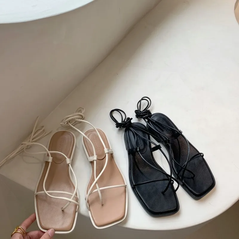 

Cross-Shoes Beige Heeled Sandals 2022 Women's Black Fashion Girls New Comfort Gladiator Low Clear Lace Up Summer Casual Back Str