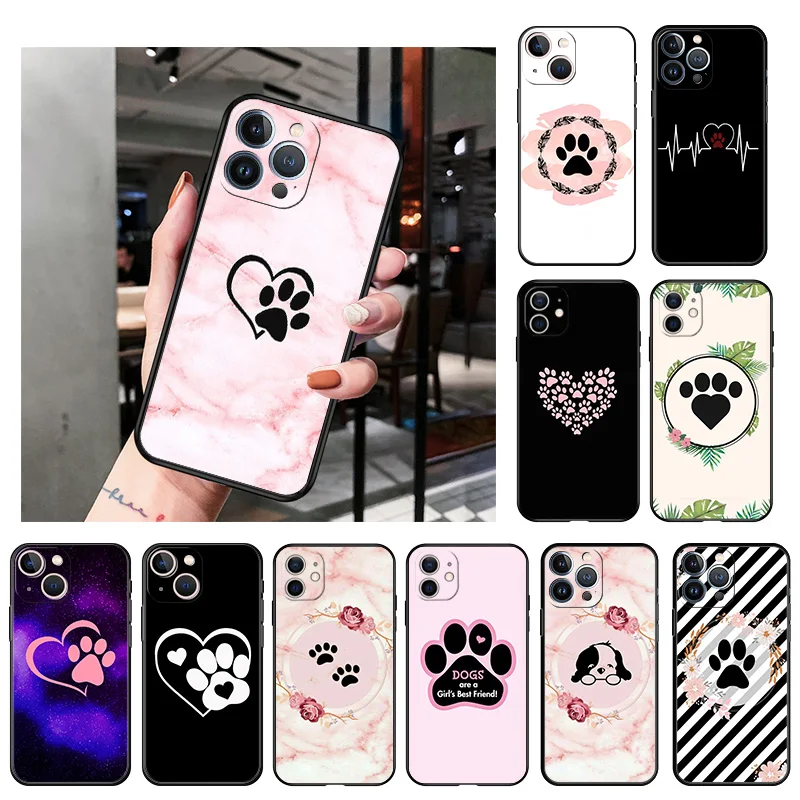 Camera Protection Silicone Phone Case for iphone 14 13 11 12 Pro XS Max Mini XR SE 8 7 14 Plus X Cute Dog Paw Print Soft Cover