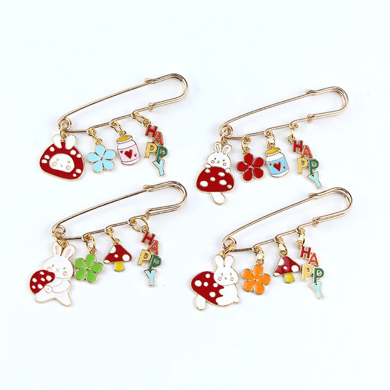 

2023 Spring Cute Cartoon Rabbit Mushroom Oil Drop Brooch, Japanese Flower Bag Pin Clothing Accessories