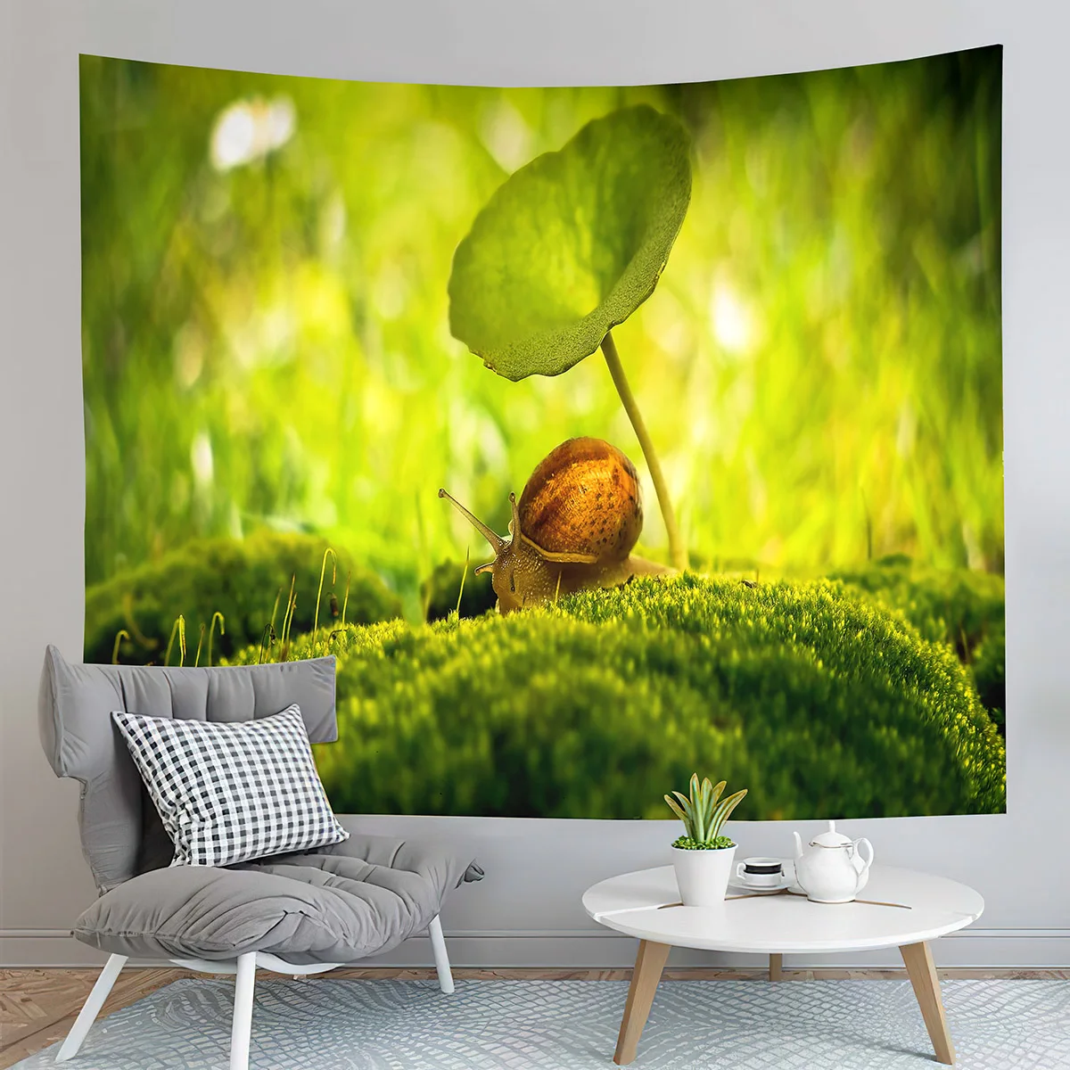 

Green Moss Tapestry Leaves Snails Tapestry Wonderful Nature Tapestry Home Living Room Bedroom Aesthetics Decoration Tapestries