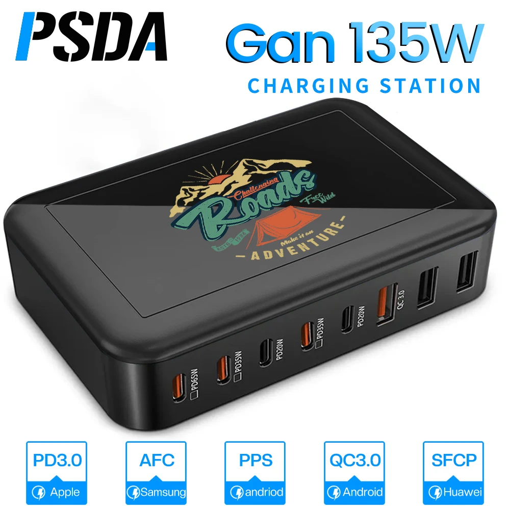

PSDA 135W GaN Charging Station 8-port PD Charger USB C Fast Charger PD65W 45W QC3.0 For MacBook iPad iPhone 14 Samsung Redmi