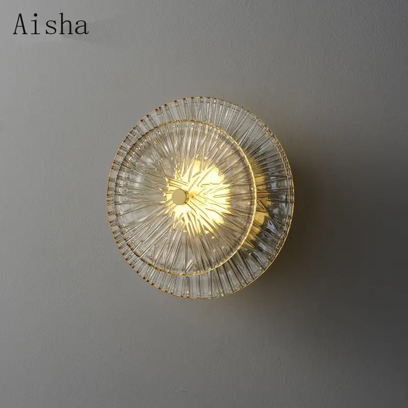 Nordic Round Glass Wall Lamp LED Double Layer Wall Sconce for Bedroom Living Room Sconce Corridor Luminaire Home Lamp Fixtures