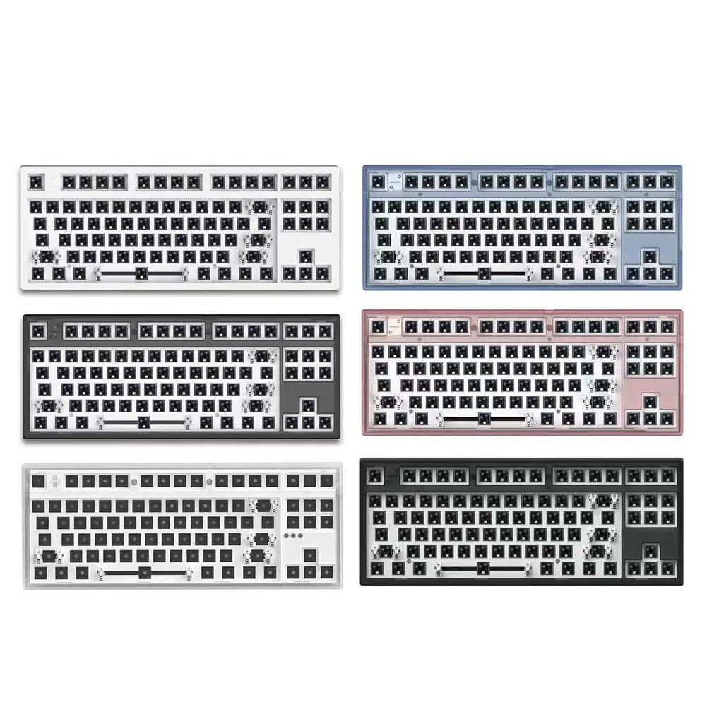 MK870 Mechanical Keyboard Kit Full RGB Backlit LED Hot Swappable Socket Programmable USB C Transparent Black/blue/pink Case