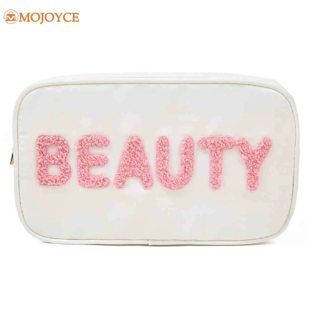 

Simple Letters Cosmetic Organizer Portable Waterproof Leather Zipper Beauty Vacation Case Large Capacity Travel Washing Bags
