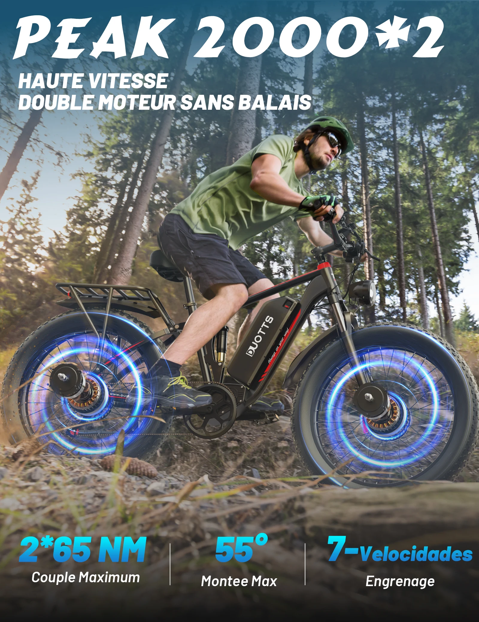 Фото US Duotts S26 48 В 20 Ач Полная подвеска Двойной двигатель Fat Tire Электрический E Dirt Bike Горный Ebike E-bike №3