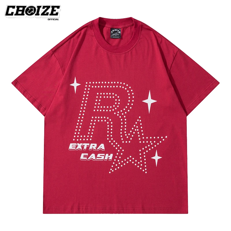 

CHOIZE Original Hot Bead Printed T Shirts Oversized Men Hip Hop Streetwear Loose Retro Casual Summer Tees Unisex T-shirt 2022