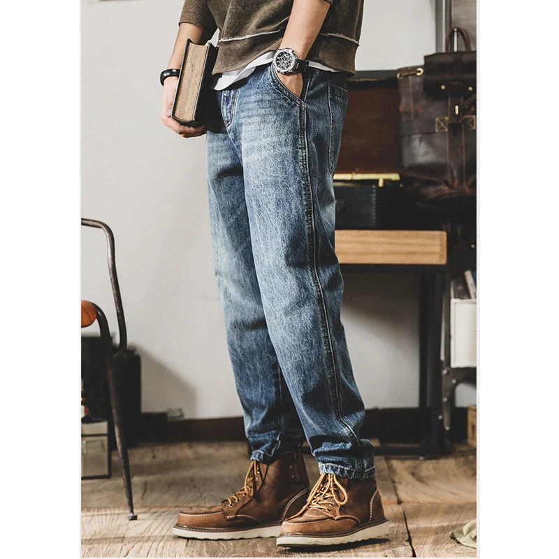 Streetwear Men 2022 New Pattern Recreational Vintage Broad Leg Blue Jeans Straight Cylinder Large  Loose Trousers Autumn Female