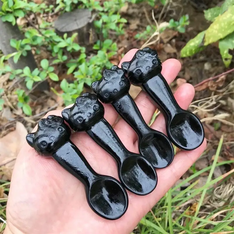 7 5 см натуральный черный обсидиан КТ-Кот мультяшная ложка Исцеляющие здоровые