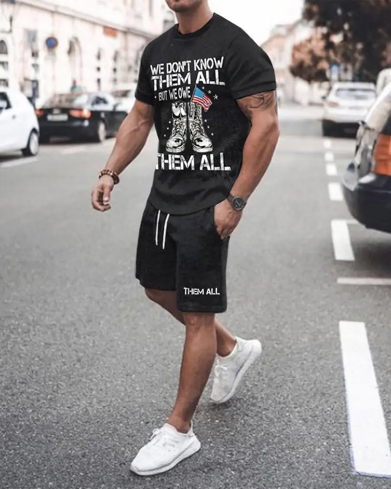 

Summer Men's Suit Street Geometric Pattern Print Short Sleeve T-Shirt + Shorts Sportswear Suit Men's Jogging Sportswear Suit