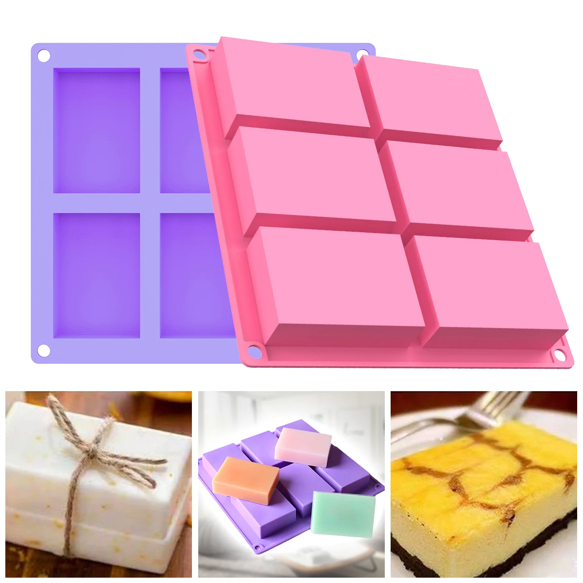 

Silicone Soap Molds 6-Cavity Rectangle Soap Making Molds Non-Stick Silicone Molds DIY Handmade Silicone Mold for Soap Making