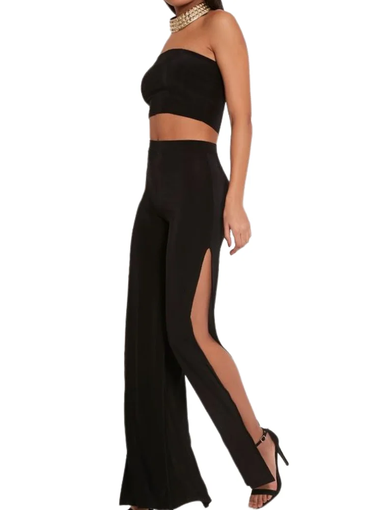 2022 весенние летние женские широкие брюки с высоким разрезом сексуальные