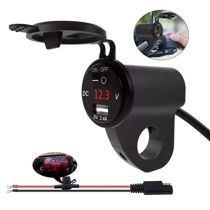 

Metal Waterproof Motorcycle 12V SAE To USB Charger Adapter with LED Voltmeter ON OFF Switch for CellPhone GPS Tablet