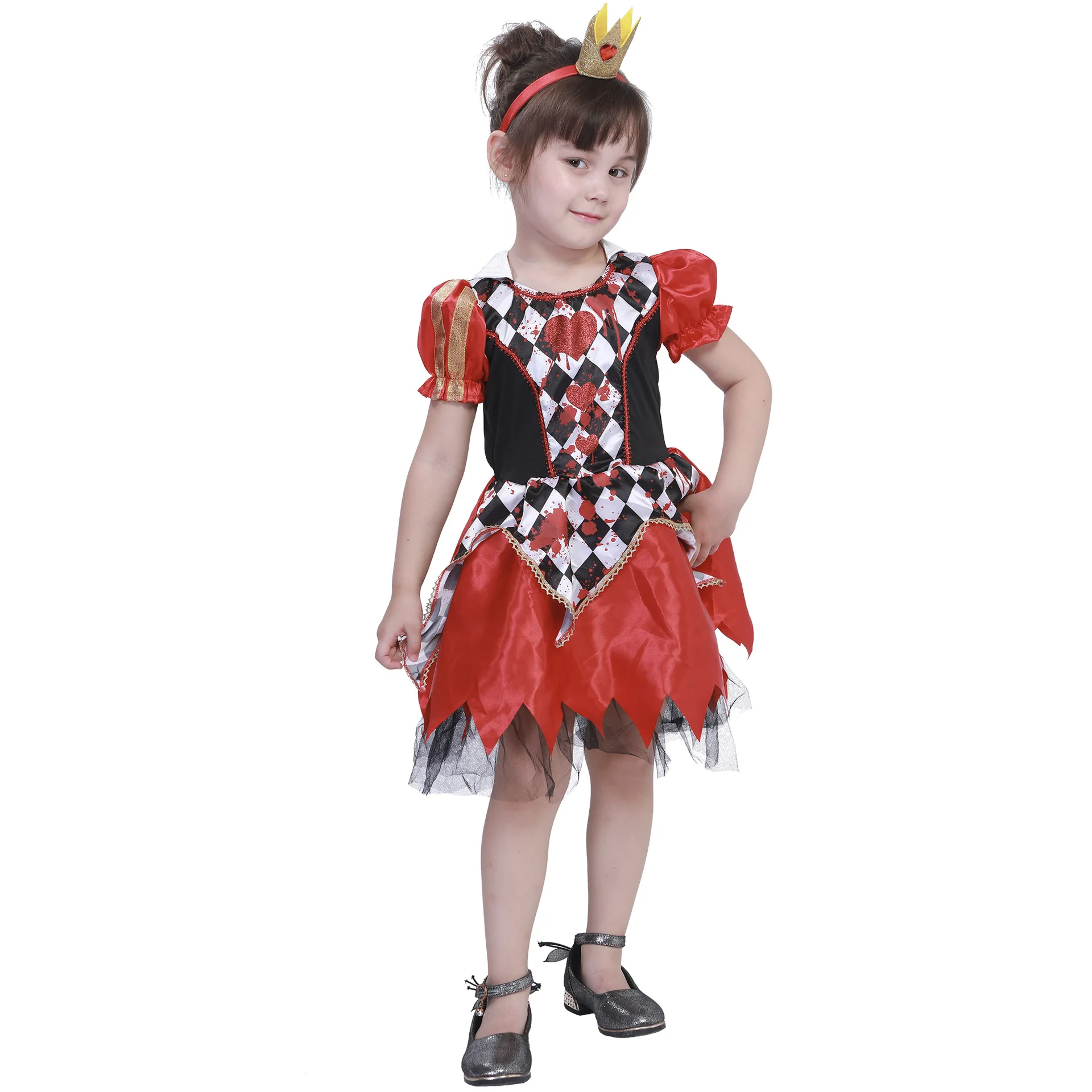 

Fairy Tales Girls The Queen of Hearts Cosplay Kids Children Halloween Princess Costume Carnival Purim Role Play Show Party Dress