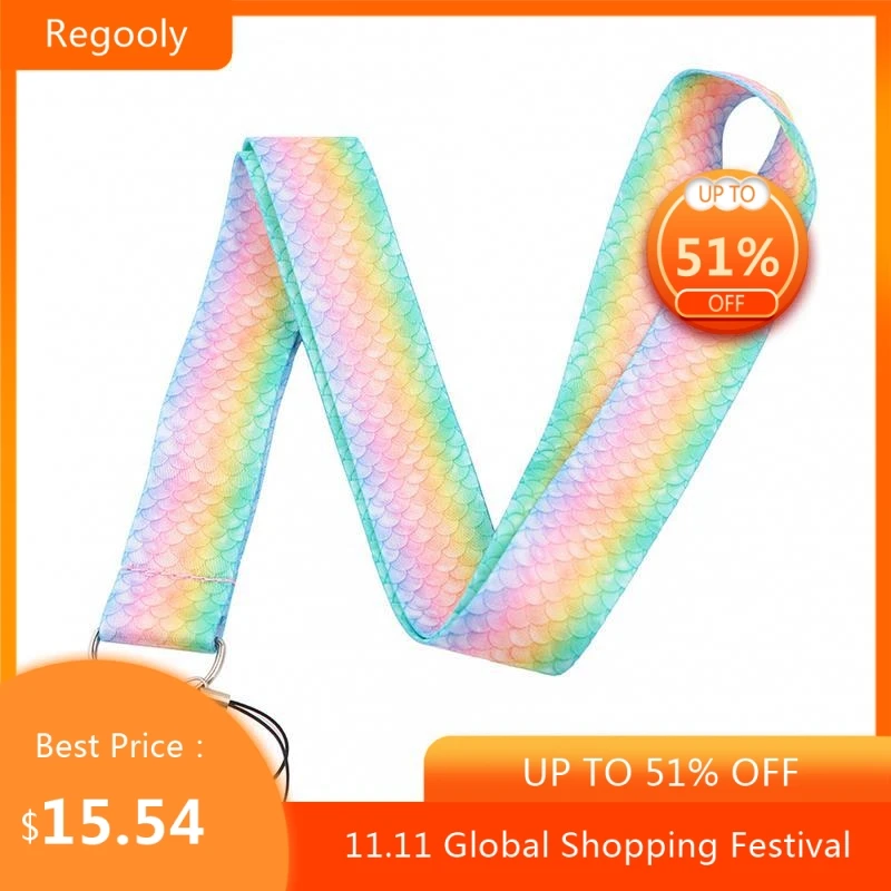 

30pcs Fish Scale Keychain Lanyards Id Badge Holder ID Card Pass Gym Mobile Phone Badge Holder Key Strap webbings ribbons
