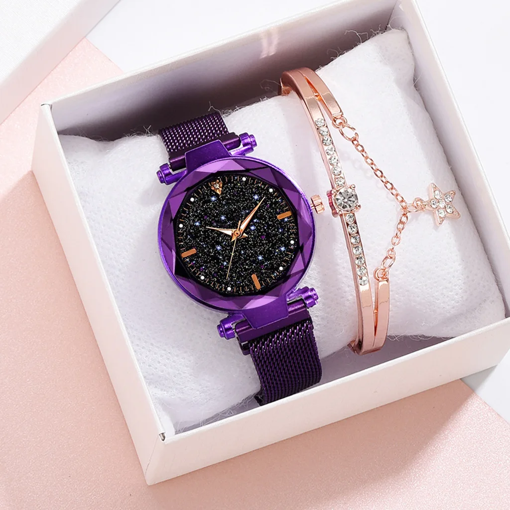 Foreign Trade Magnet Popular Women's Watch Starry Sky Surface Women's Watch Simple One Diamond Magnetic Set Quartz Watch enlarge