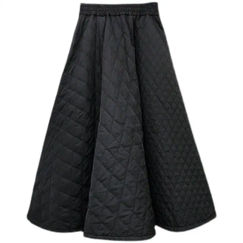 

1pcs/lot Loose Autumn Winter Thick Big Swing Elastic High Waist Black Skirt Women Plaid Casual skirt