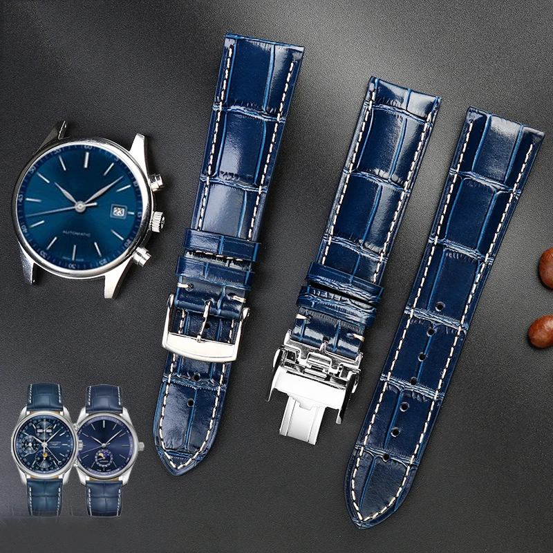

For Longines strap leather craftsman moon blue crocodile pattern magnificent Conkas men's belt 19mm 20mm 21mm