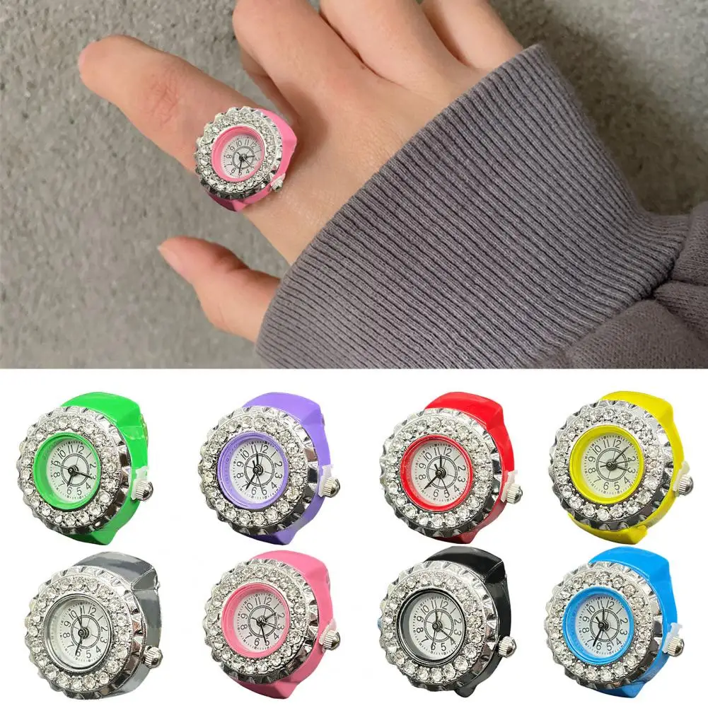 

Adjustable Chic Bling Rhinestone Watch Ring Men Women Quartz Round Dial Jewelry Party Supplies anillos кольца кольцо женское