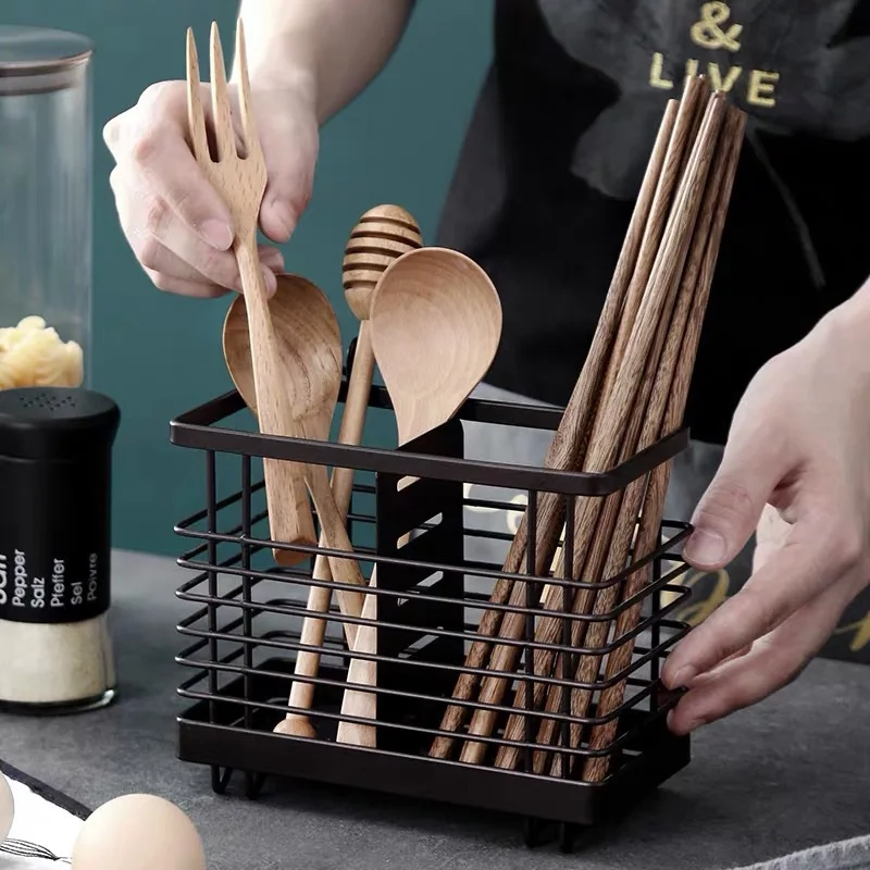 

Wrought Iron Chopstick Holder Rack Kitchen Cutlery Organizer Tableware Draining Chopstick Cage Kitchen Tableware Storage Shelf