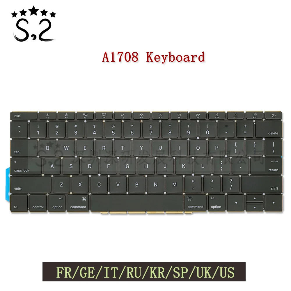 

New A1708 Keyboard For Macbook Pro Retina 13.3" US UK French German Italian Korean Russian Replacement Keyboard 2016-2017 Year