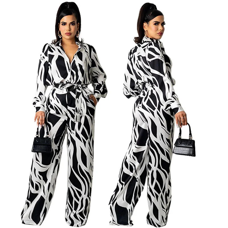 Cutubly Loose Casual Office Lady Woman Jumpsuit White Rompers Overalls Pants Elegant Outfits New 2023 Printing Fashion Jumpsuits