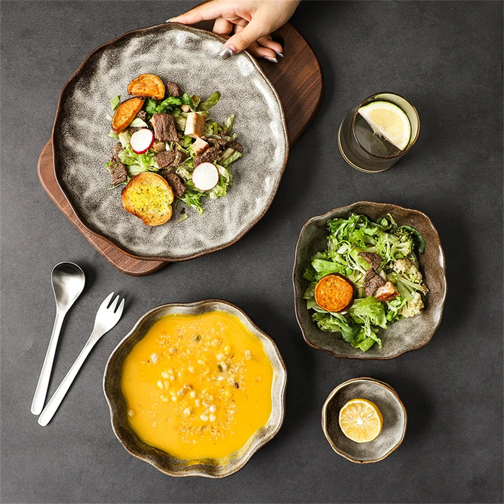 

1pcs Ramen Noodle Bowls Simple Luxury Dishes Tray Home Dining Tool Dinner Set Ceramic Dinnerware Dinner Plate Tableware Bowl