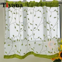 modern embroidery green leaves short sheer curtains living room bedroom kids room tulle kitchen window treatment drapes wp072a