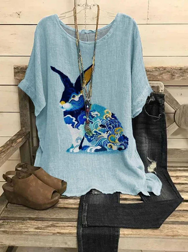 

Women's Easter Bunny Print Casual Top