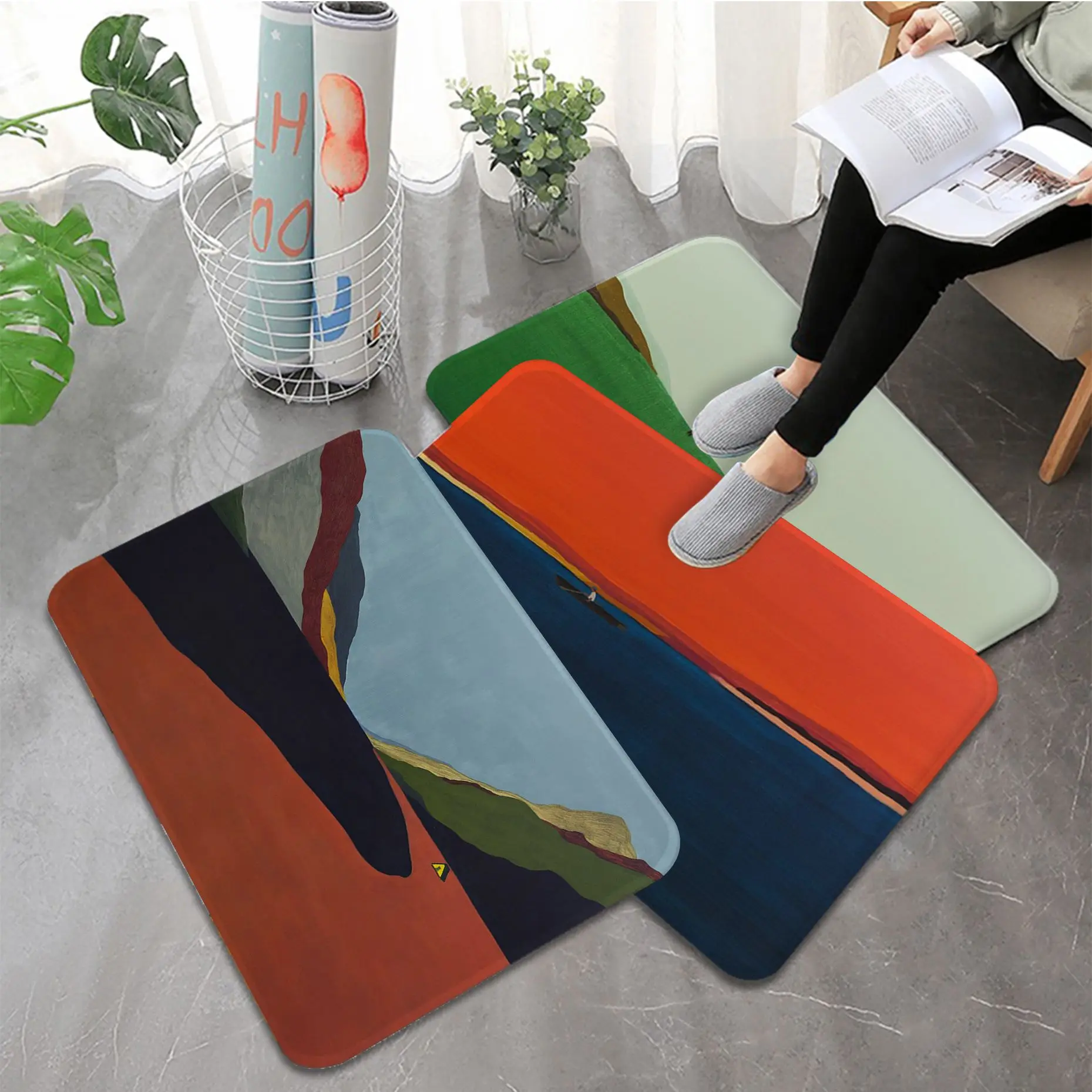 

Ins Style Sence Floor Mat Washable Non-Slip Living Room Sofa Chairs Area Mat Kitchen Bedside Area Rugs