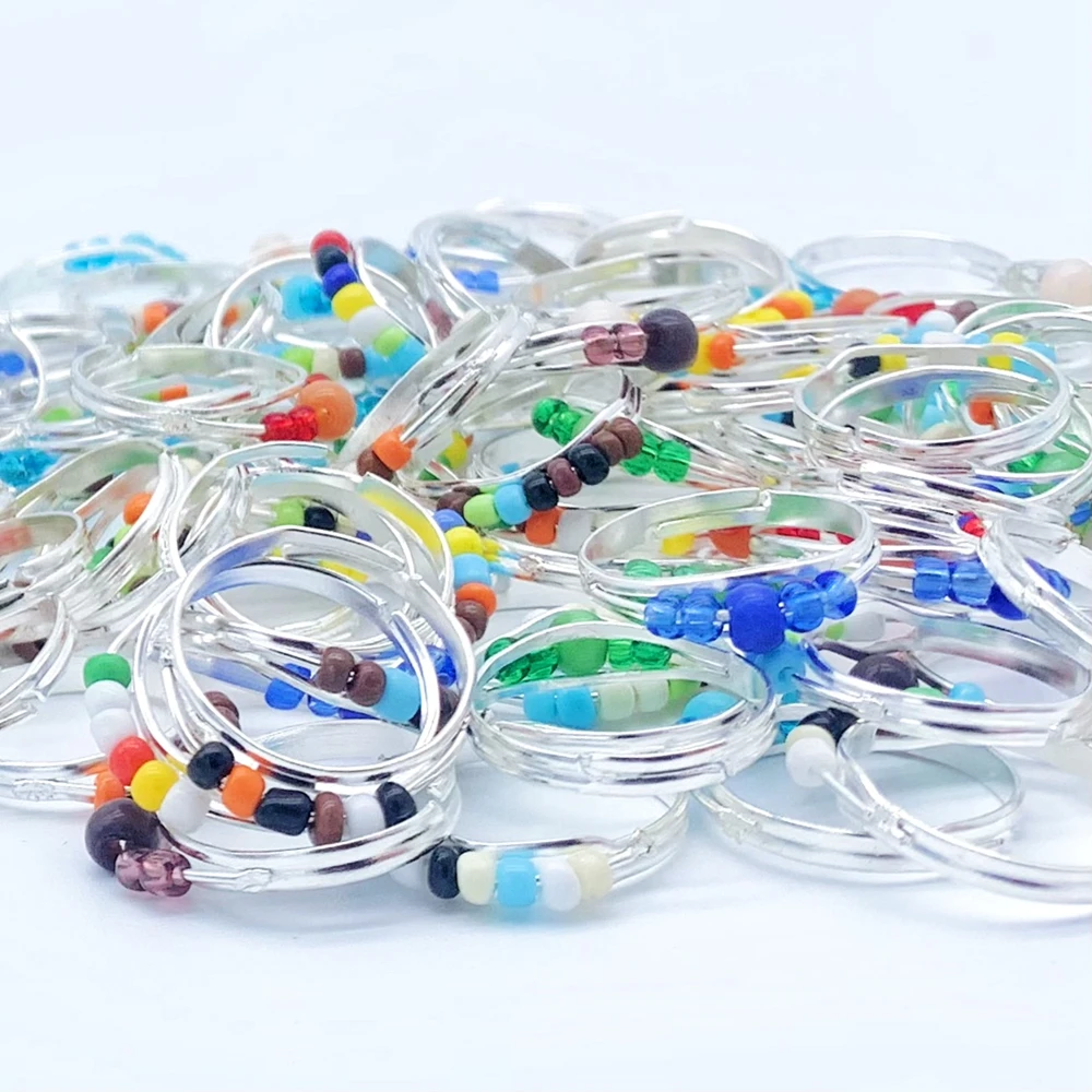 100pcs/Lots Colorful Measle Rings For Women Girls Adjustable Cute Handmade Bead Accessories Mix Style Party Gift Jewelry 3izard |