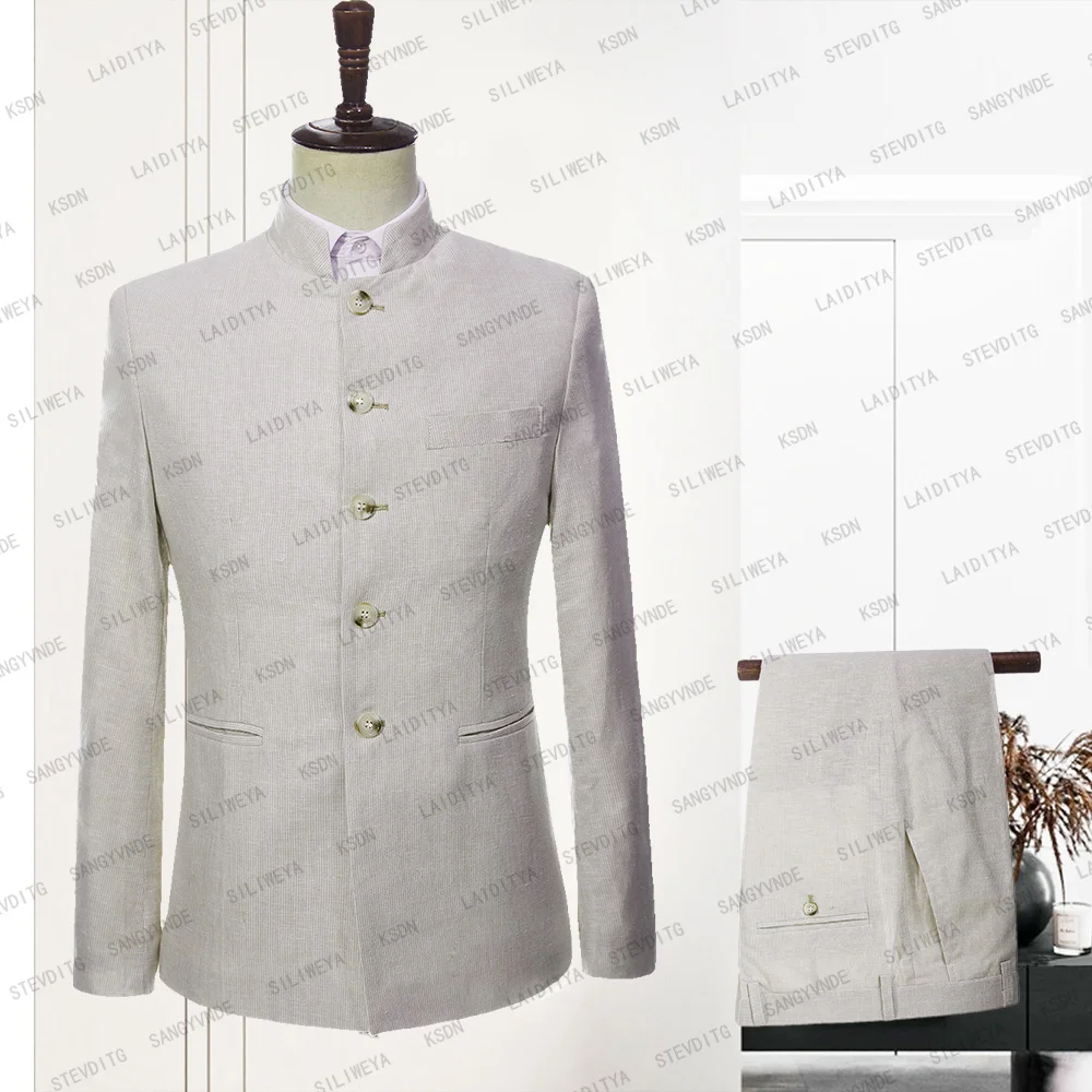 

Мужской однобортный Блейзер с воротником-стойкой, Черный Повседневный пляжный костюм из 2 предметов, лето 2019