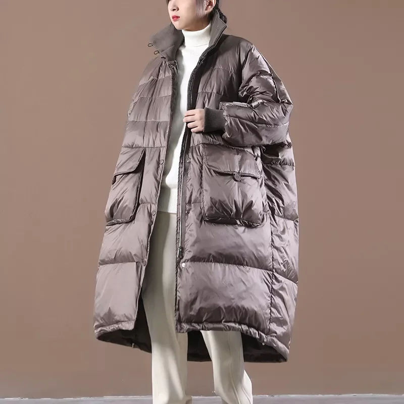 2022NEW Winter Women Thick Warm 90% White Duck Down Long Parka Casual Female Pocket Zipper Snow Outwear Loose Down Jackets