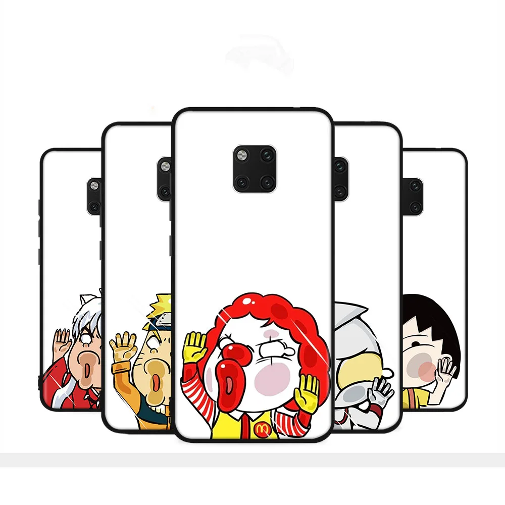 

Black Case for Huawei Mate 20 P20 P30 Lite P40 Honor 9X Pro Protected Cover ETS-9 Cartoon Man Lying on Glass
