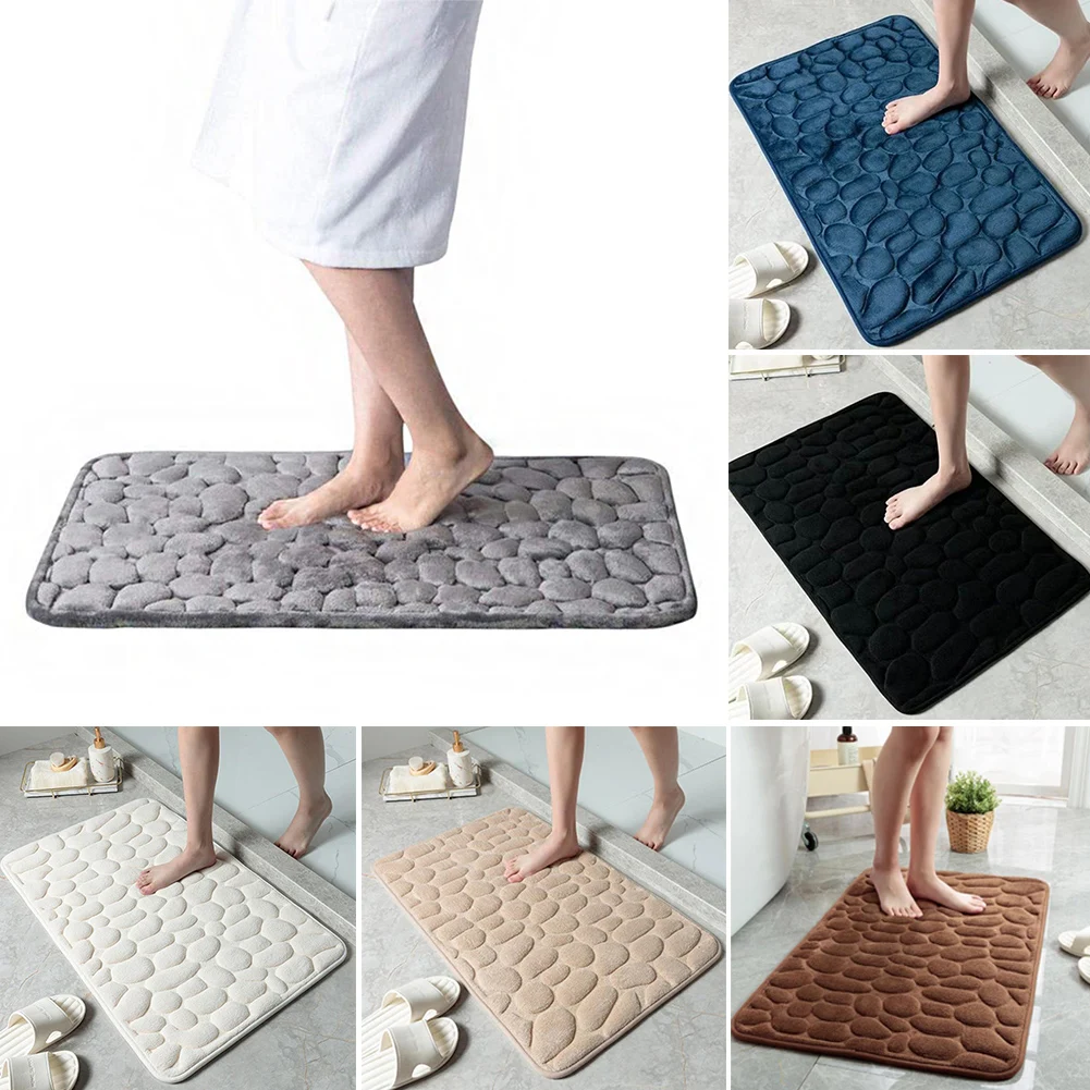 

Cobblestone Embossed Bathroom Bath Mat Coral Fleece Non-slip Carpet In Bathtub Floor Rug Shower Room Doormat Memory Foam Pad