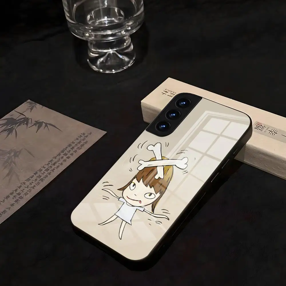 Фото Японский чехол для телефона Yoshimoto Nara Cartoon Girl для Samsung S25 S26 S24 S23 S22 S21 Ultra 10 Plus A16 Pro FE 20 Note 34 S30, стеклянный, противоударный №4