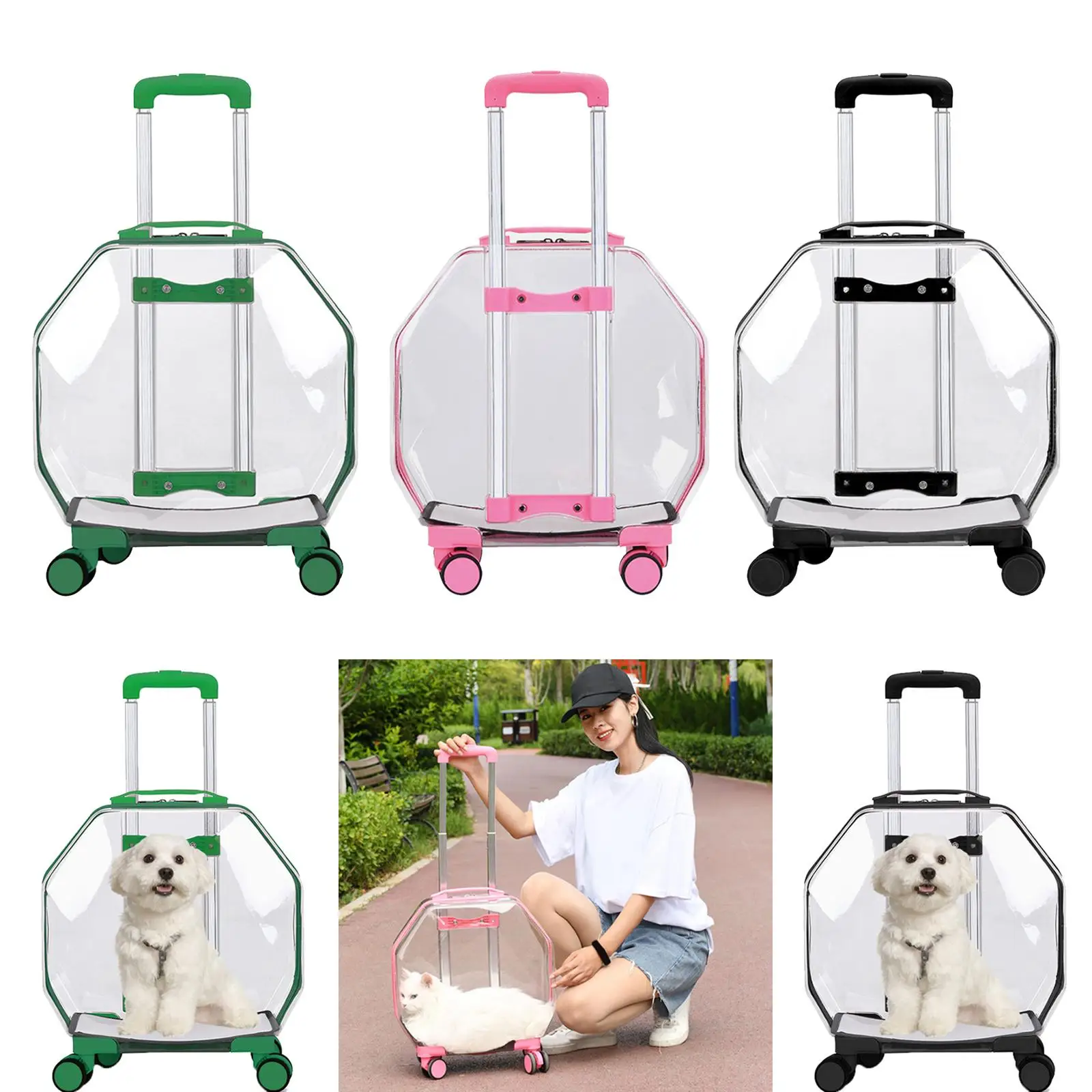 Multifunctional  Kitten Trolley Case Transparent Telescopic Breathable Luggage Comfortable Pet Carrier Travel Carrier Bag for images - 6