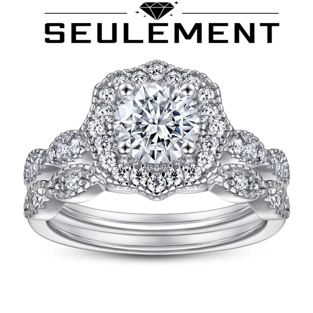 

Seulement 2pcs 925 Sterling Silver Bridal Ring Sets 18k Gold Plated 5A Cubic Zirconia Engagement Wedding Bands for Women Gifts