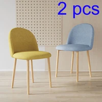 2pcs nordic dining chair cotton wood grain leg linen for makeup manicure ins backrest restaurant stool home wood furniture chair