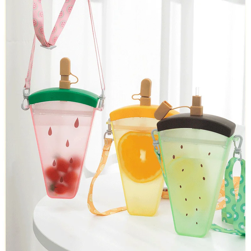 Creative Cute Donut Ice Cream Water Bottle With Straw Square Watermelon Cup Portable Leak Proof    WJ820